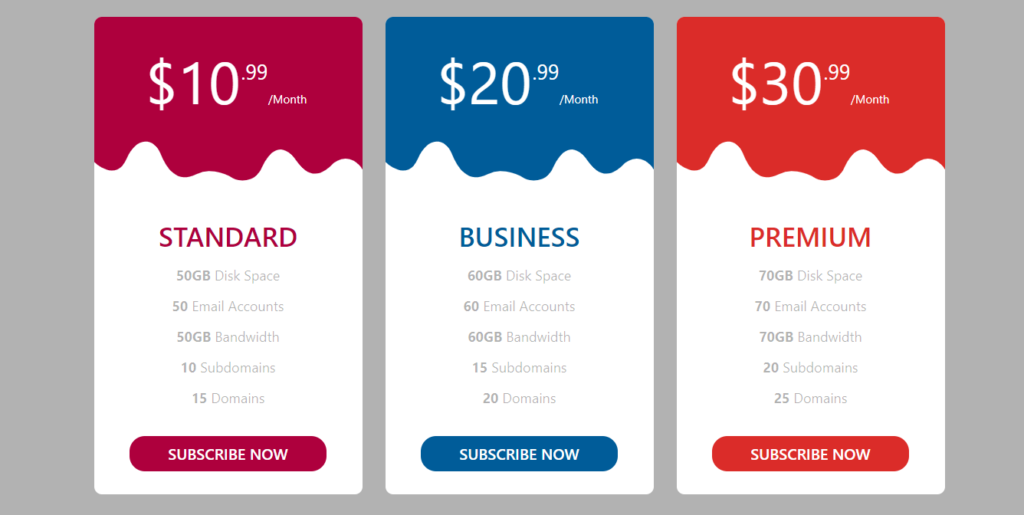 Responsive Bootstrap 5 pricing table template