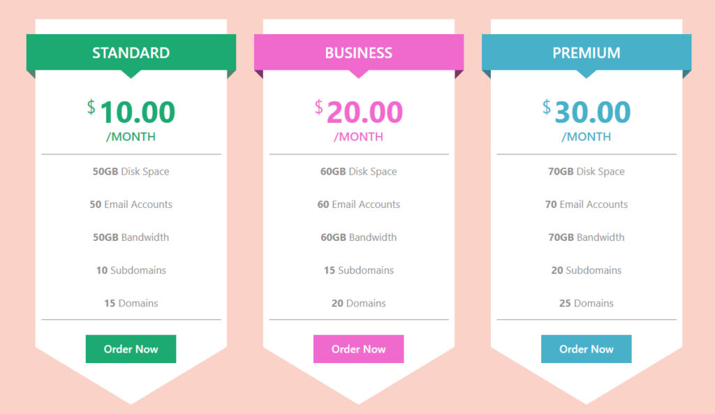 Pricing table template free download