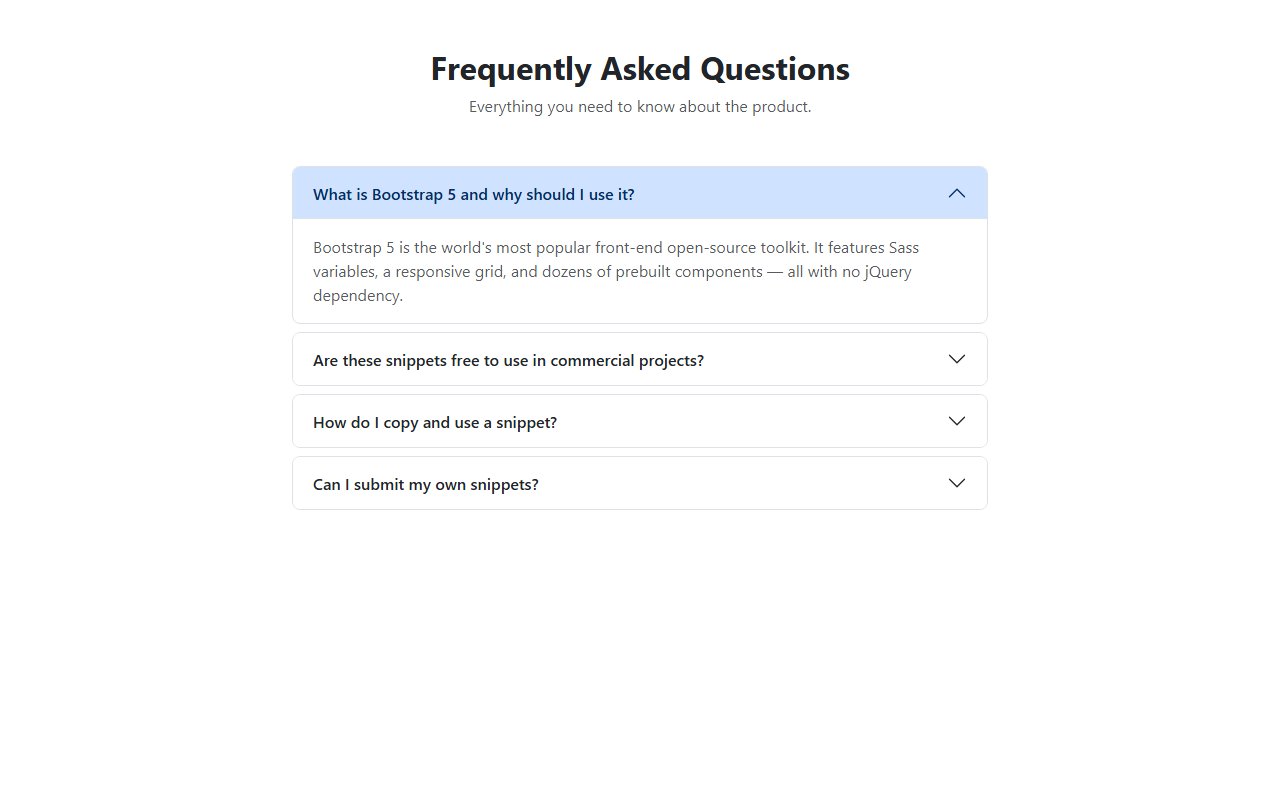 Accordion FAQ — Bootstrap 5 snippet preview