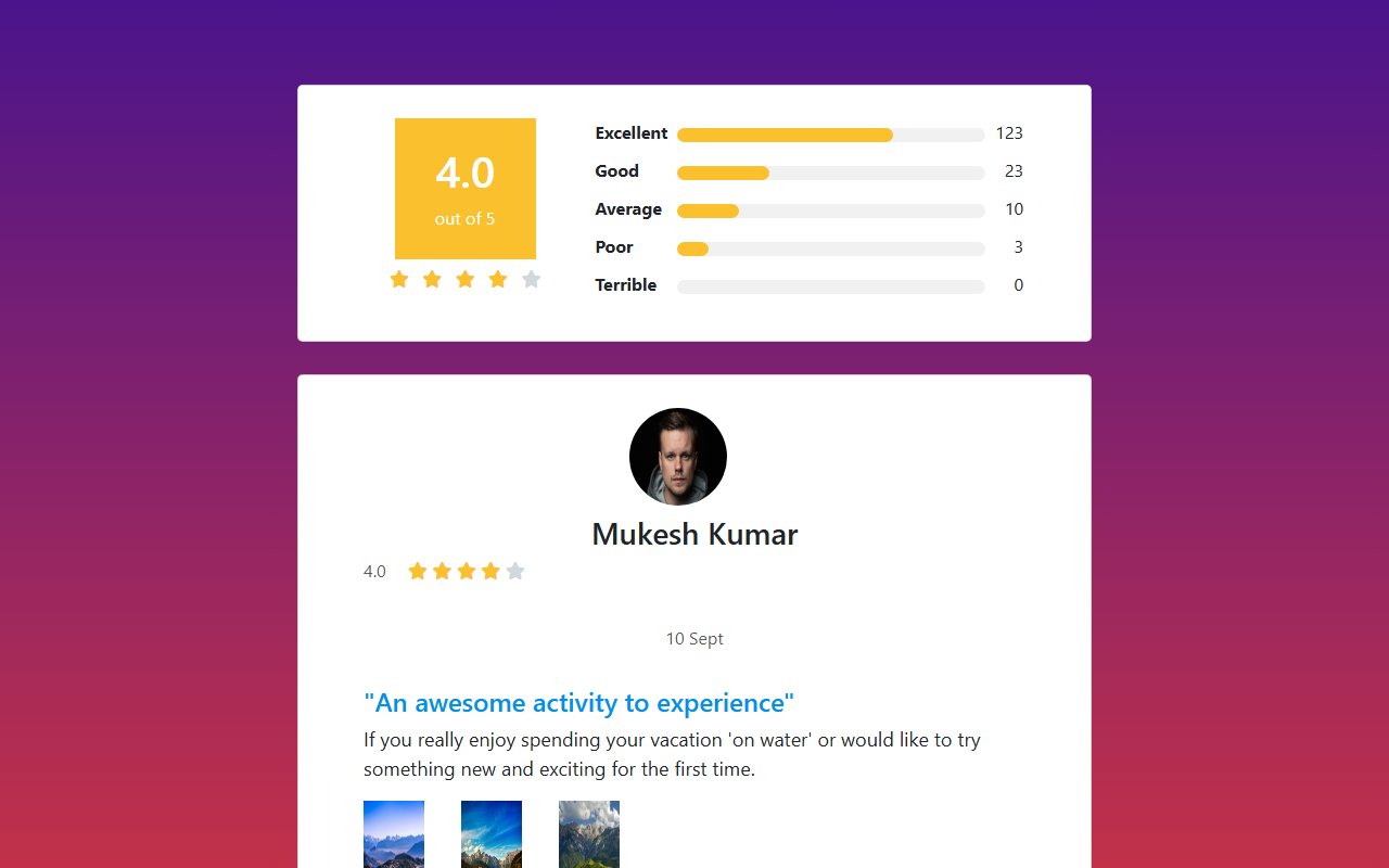 Bootstrap 5 rating and review with user comment snippets | GoSnippets