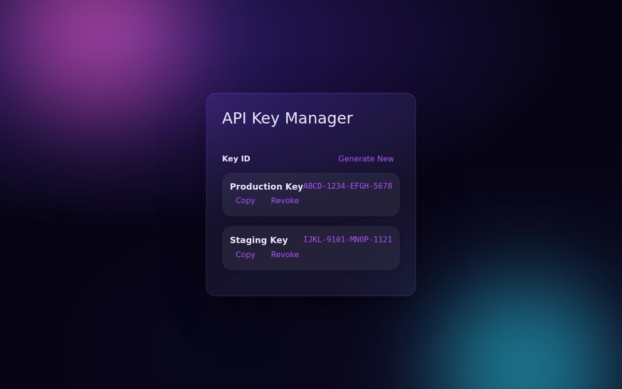 Midnight Neon API Key Manager UI with Dynamic Highlights — Bootstrap 5 snippet preview