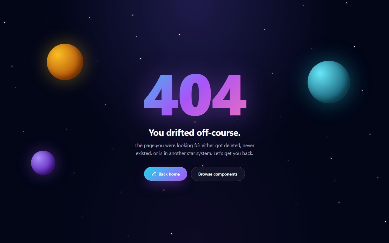 Cosmic 404 — Lost in Space — Tailwind CSS component preview
