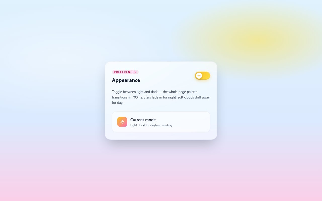Day / Night Theme Toggle — Tailwind CSS component preview