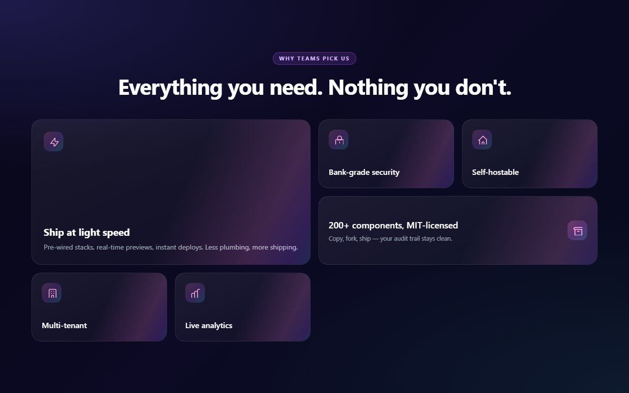 Holographic Feature Bento — Tailwind CSS component preview