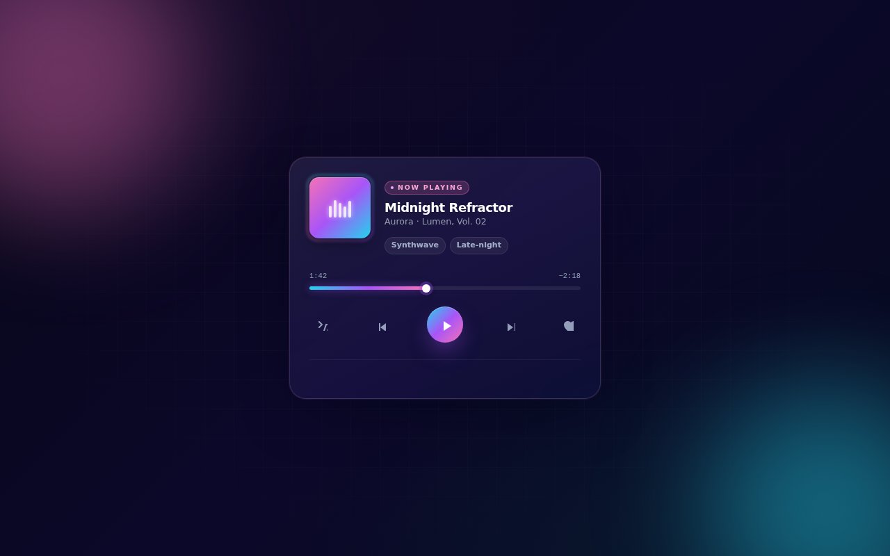 Neon Music Player Widget — Tailwind CSS component preview